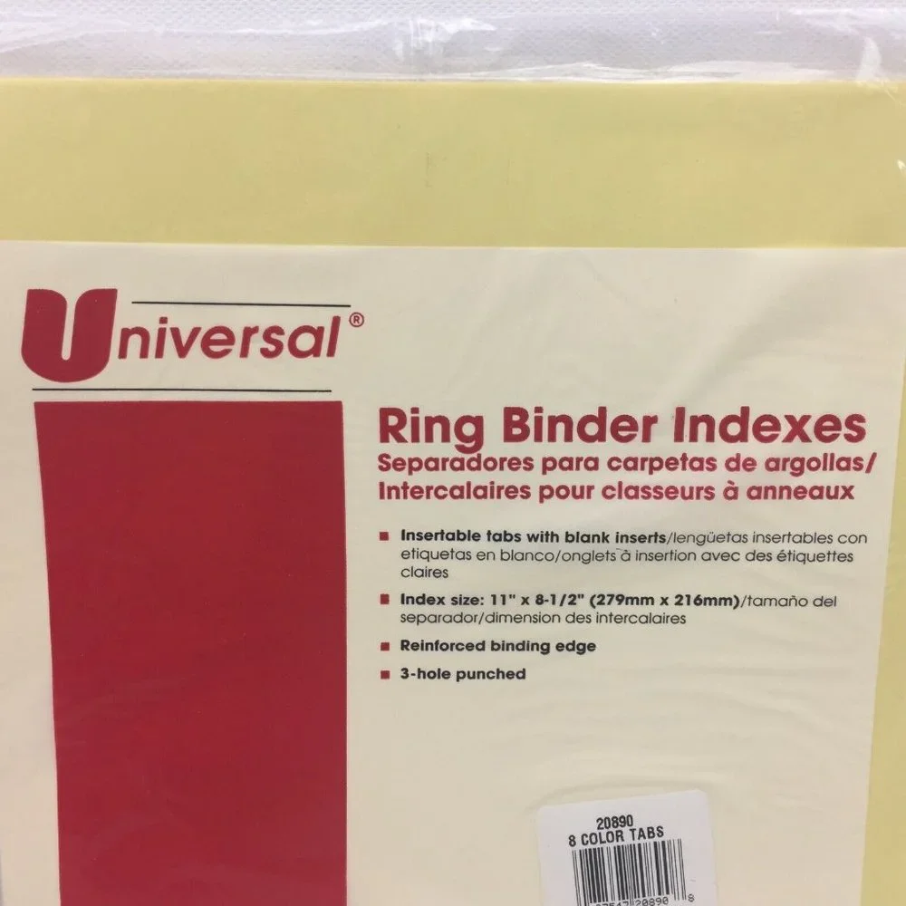 Universal Ring Binder Indexes 8 Colored Tabs Paper Organizers Inserts 8.5